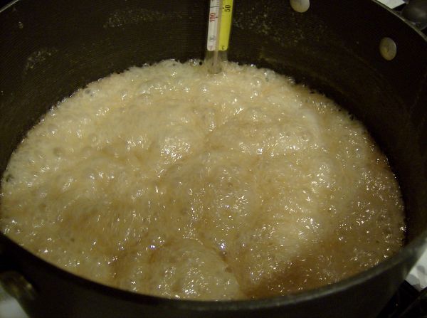 Homemade Traditional Toffee Recipe - Boil the mixture until it reaches 300 degrees.