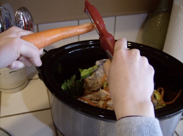 peeling carrots directly into slow cooker when making broth