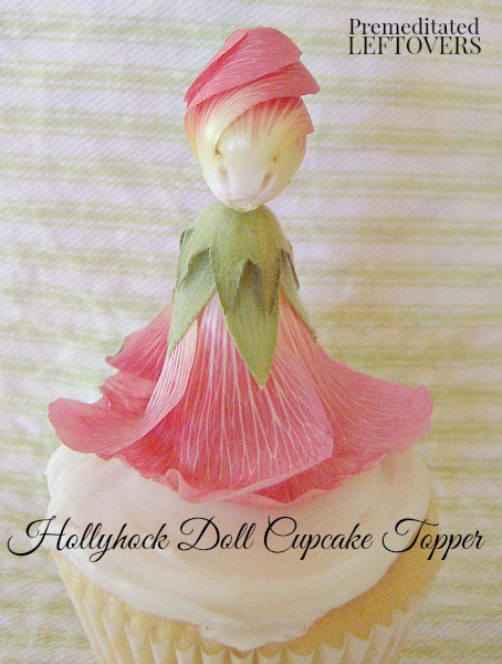 How to make a Hollyhock doll and use it for a cupcake topper  - decorating cupcakes with edible flowers