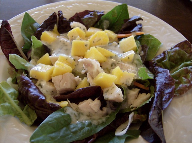 Salad recipe round up including Chicken and Mango Salad with Creamy Cilantro Lime Dressing Recipe