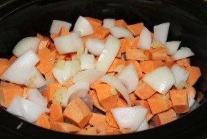 slow cooker pork and sauerkraut with sweet potatoes
