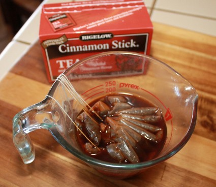 Steeping Bigelow Cinnamon Stick Tea for Cinnamon Scones 