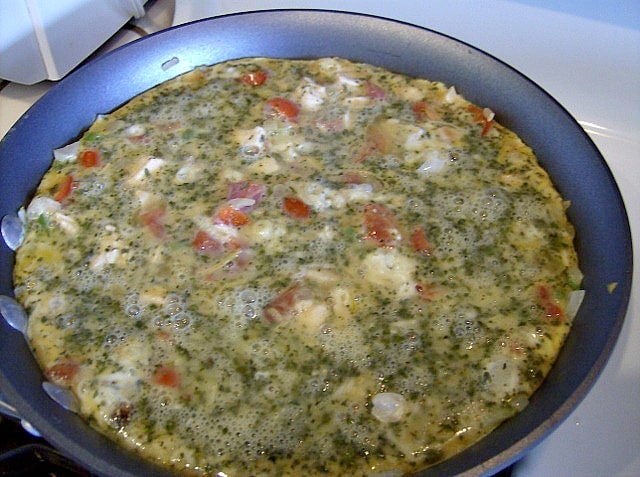Southwest Chicken Frittata Recipe Cooking on Stove then finish under the broiler