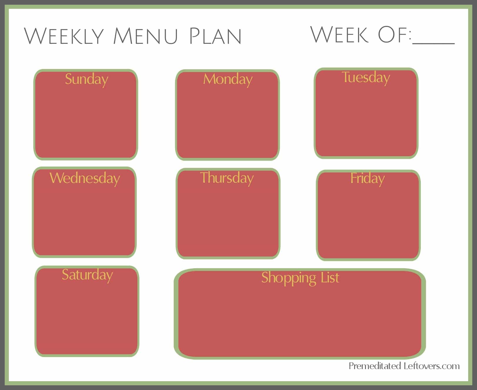 Free Printable Weekly Menu Plan 