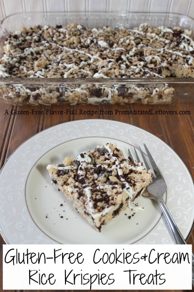 A fast and easy recipe for gluten-free cookies and cream rice krispie treats.
