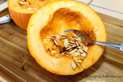 Remove the pumpkin seeds - A grapefruit spoon can speed up the process