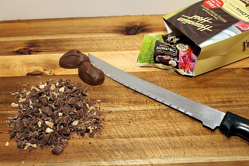 Chopping Hawaiian Host Milk Chocolate AlohaMacs for Pudiing Parfaits