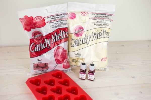 Items needed to make Cherry-Flavored White Chocolate Hearts