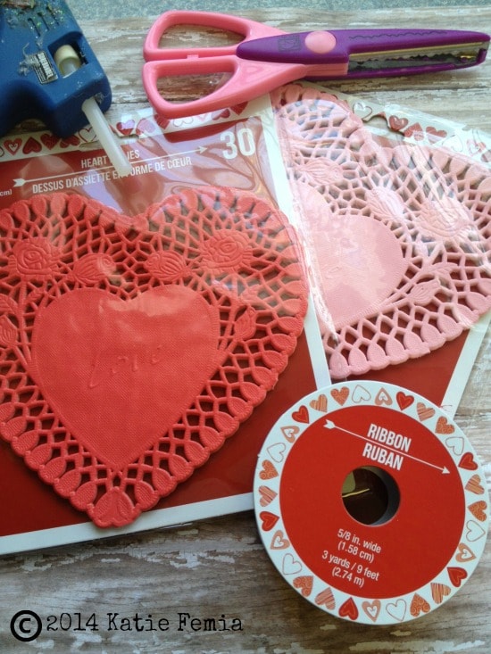 Supplies for Dollar Store DIY: Lace Heart Bunting Banner