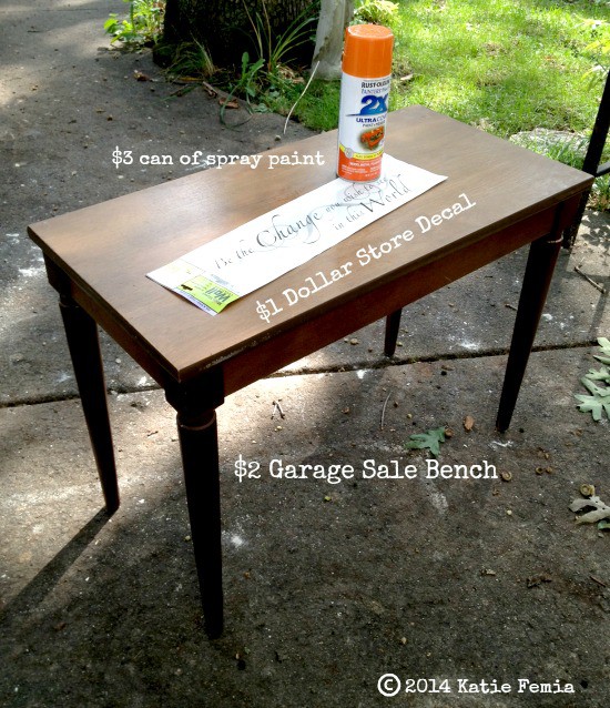 Items needed for a Frugal Furniture Makeover using Dollar Store decals