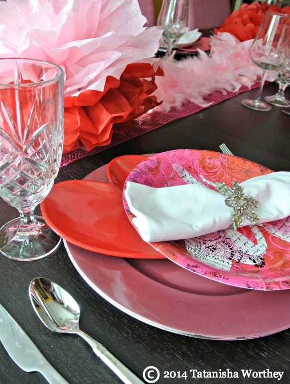 valentine plate closeup + more Frugal Valentine's Day Table Decor Ideas