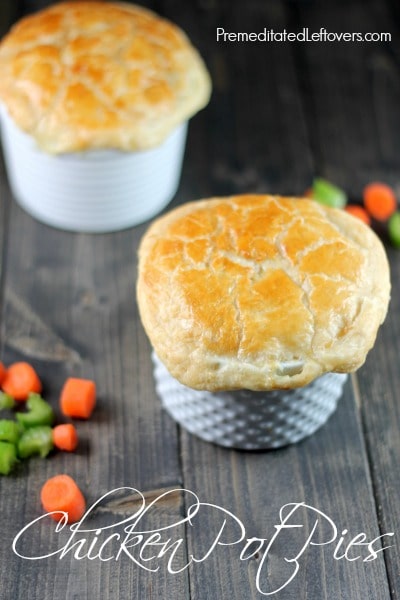 An easy Chicken Pot Pies Recipe. Enjoy this delicious comfort food and make individual chicken pot pies yourself using puff pastry for the crust.