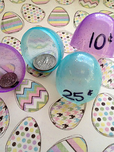 Teach kids to count coins with Plastic Easter Eggs + More Educational Games Using Easter Eggs