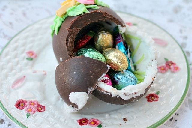 Hollow Chocolate Egg - broken open with contents showing