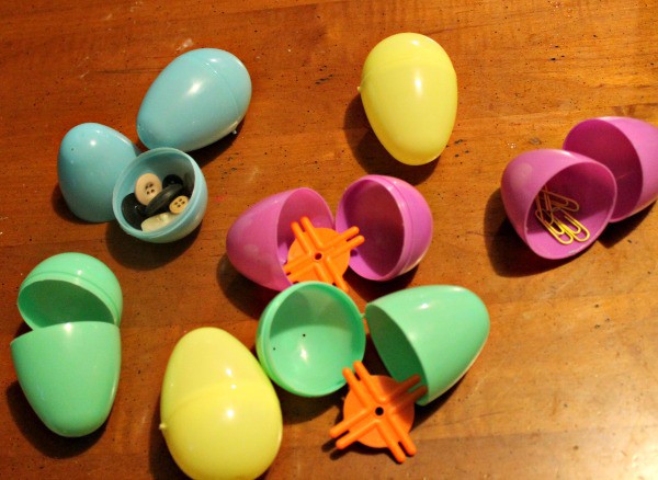 Sound activity for toddlers using plastic Easter eggs