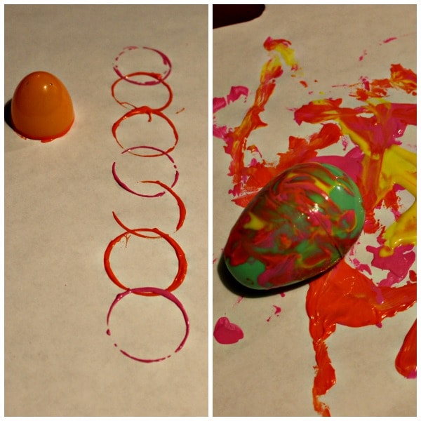 Painting activities using plastic Easter eggs