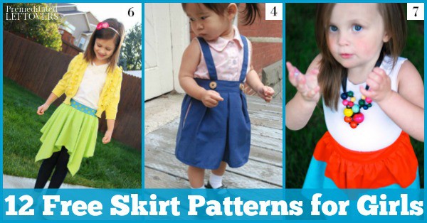 These 12 free skirt patterns for girls include maxi-skirts, ballet wraps, reversible skirts, ruffle skirts, and no-pattern skit tutorials.