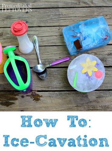 Ice-Cavating: Summer Fun with Ice Blocks - How to create fun ice blocks for your children by placing toys in water, freezing and then letting them excavate.