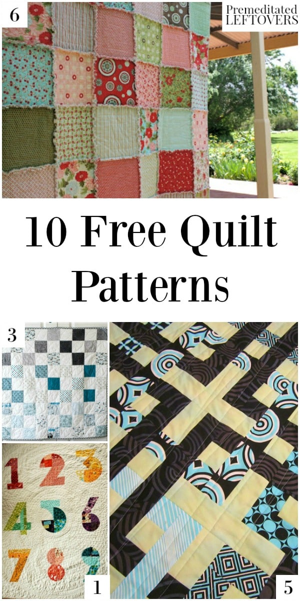 10 Free Quilt Patterns that you can make for your home, including scrap fabric quilts, t-shirt quilts, baby quilts, and quilt tutorials.