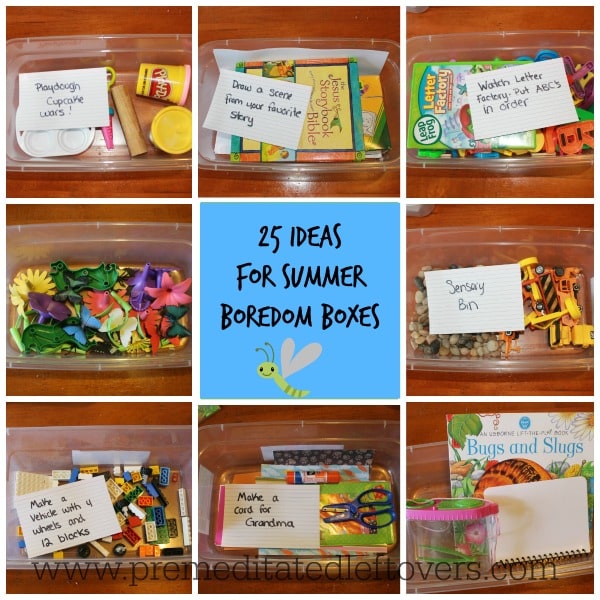 25 Ideas for Summer Boredom Boxes for Kids - Here are 25 ideas to keep your kids busy - perfect for days when your kids can't think of anything to do.