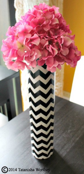 Using Wrapping paper to create a new look for an old vase 