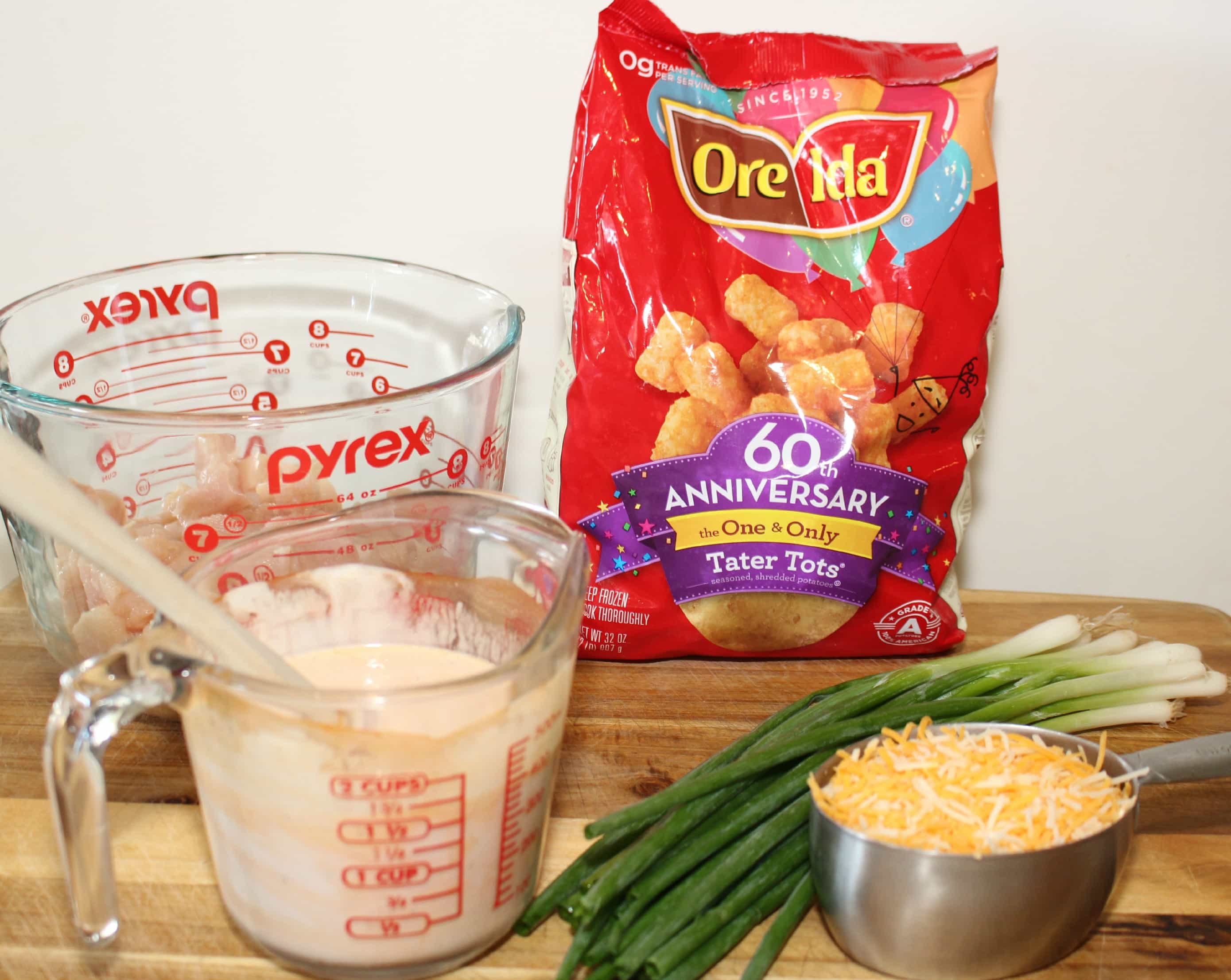 Ingredients for Buffalo Ranch Chicken tater tot casserole