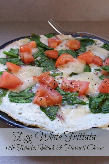 Tomato and Spinach Frittata with Havarti Cheese- This egg white frittata is a cinch to make. Load it with spinach, red onion, tomatoes, and Havarti cheese.