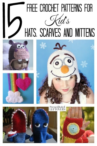 Time to bundle up! Why not make your kids some winter-wear they will love? Here are 15 free crochet patterns for kids hats, scarves & Mittens.