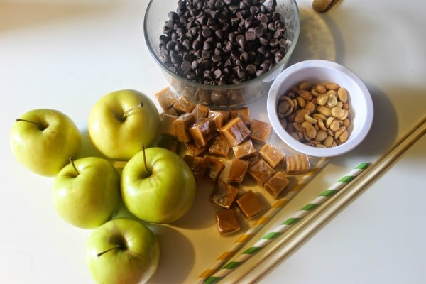 Ingredients for Snickers Inspired Caramel Apple