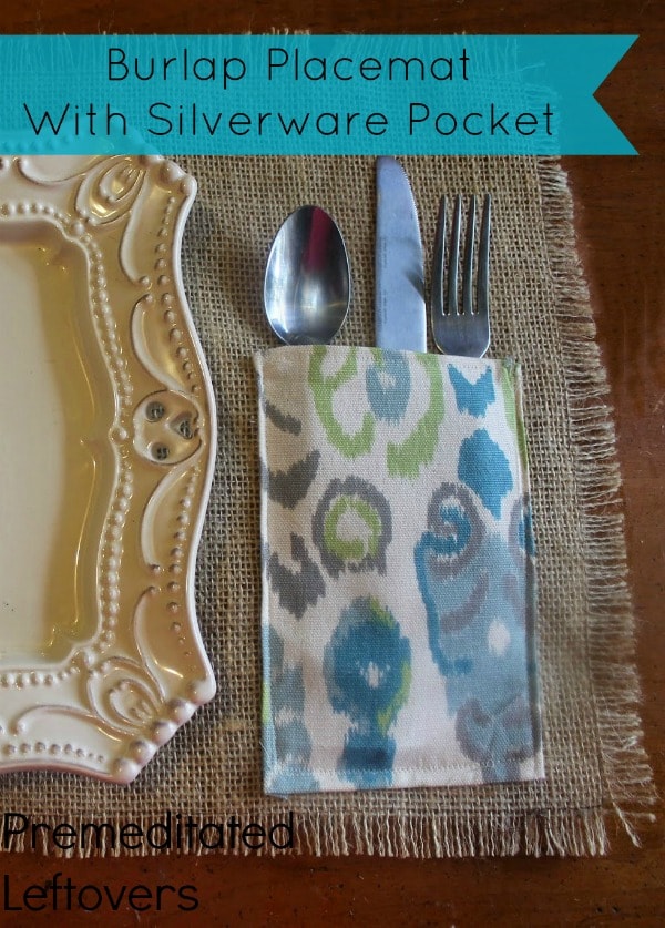 burlap placemat with silverware pocket