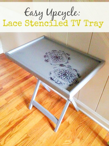 DIY Lace Stenciled TV Tray Tutorial: Turn an old TV tray into a stylish and practical side table by using this tutorial for stenciling a lace pattern on it.