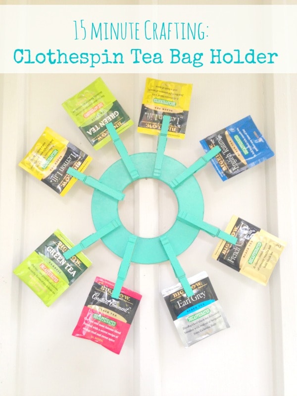 This homemade clothespin tea bag wreath is perfect for organizing tea bags in a fun, colorful way and only takes 15 minutes to create. 
