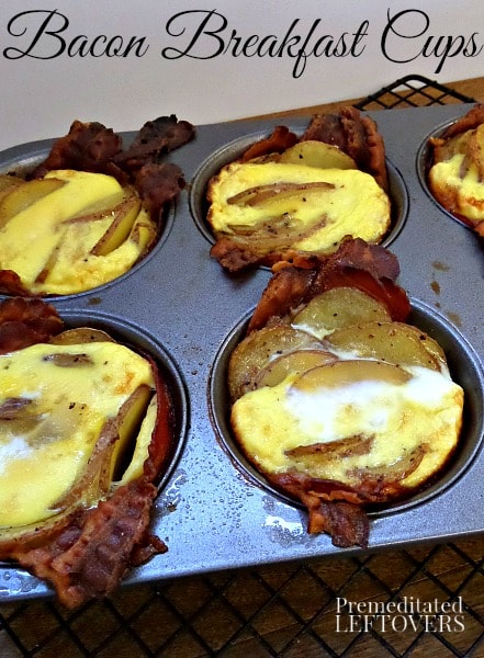 Bacon Breakfast Cups Recipe - An easy recipe for Breakfast Cups with bacon, eggs, and potatoes. Use this recipe to make breakfast cups in muffin tins.