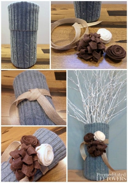How to Make a Sweater Vase with an Old Sweater - This Upcycled Sweater Vase is a great way to repurpose an old sweater and a unique way to decorate a vase.