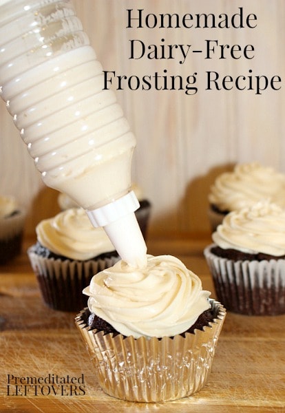 This homemade dairy-free frosting recipe is fluffy and retains its shape well.