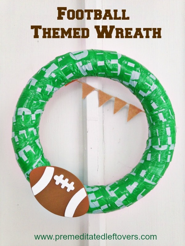 Perfect for your front door or to display on game day, this frugal DIY football wreath will let everyone know you are ready to party!