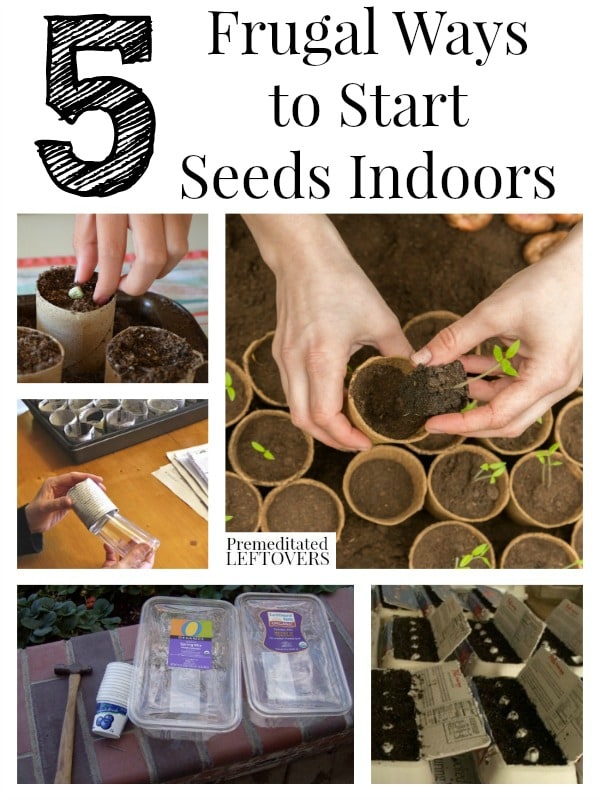 5 Ways to Start Seeds Indoors and tips for starting seedlings. Includes 5 ways to save money by making your own seed starters from recycled materials.