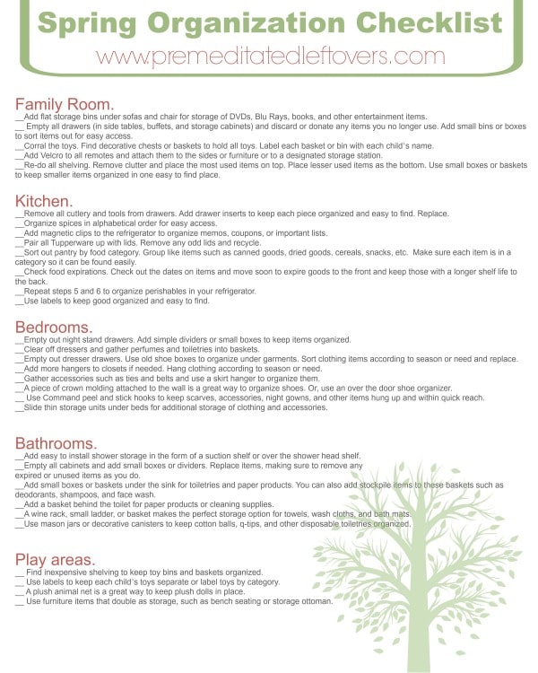 Free Pintable Spring Organization Checklist - Print this helpful checklist for organizing your home to get ready for spring cleaning.