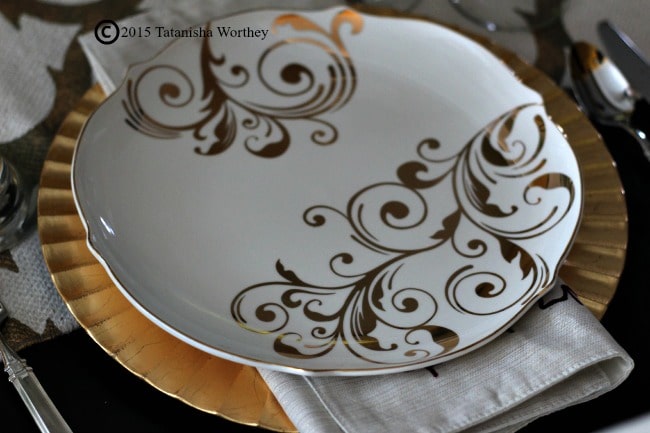 Put together a frugal tablescape with White and Gold Dining Plates