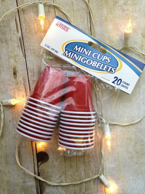 Mini red solo cups and twinkle lights to make red solo cup party lights