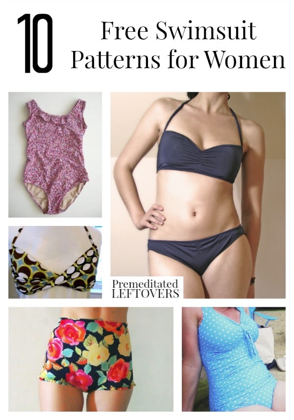 10 Free Swimsuit Patterns for Women including free patterns for bikinis, free one piece swimsuit patterns and free patterns for vintage swimsuits.