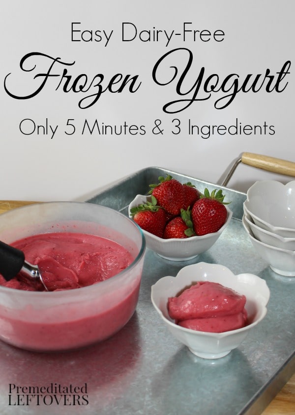 Easy dairy-free frozen yogurt recipe! It only requires 3 ingredients and 5 minutes to make this healthy treat.