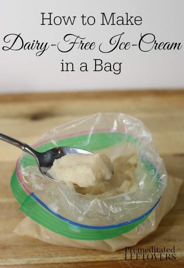 Homemade dairy-free ice-cream in a bag