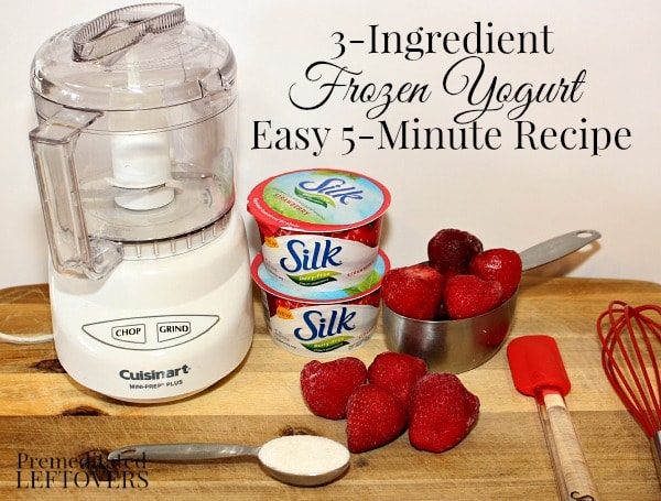 Only 3 Ingredients needed for this dairy-free frozen yogurt recipe Yogurt, frozen fruit, and sugar