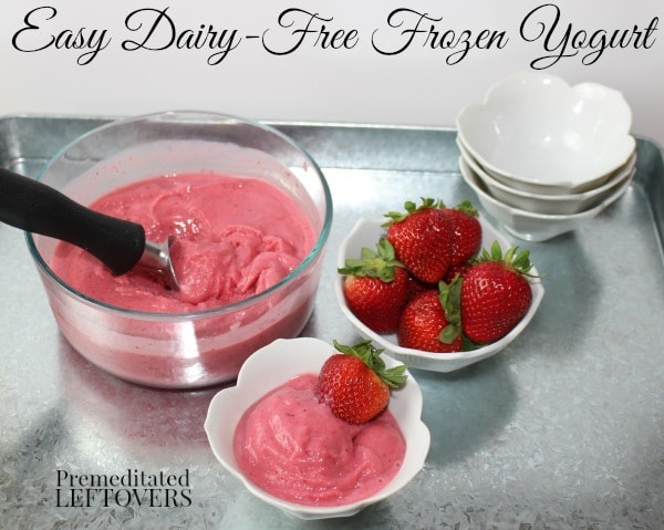 Strawberry Dairy-Free Frozen Yogurt Recipe made with only 3 ingredients. It only takes 5 minutes to make