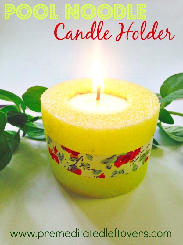 How to Make a Pool Noodle Candle Holder - Use this tutorial to make pool noodle luminaries with either traditional tea lights or battery operated tea lights. Decorate with washi tape. Click through for the tutorial.