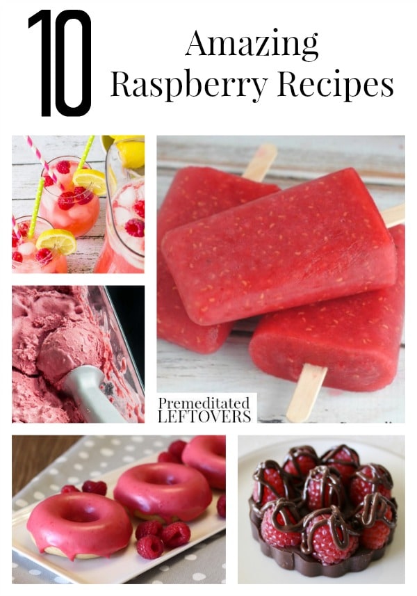 10 Amazing Raspberry Recipes, including raspberry chocolate bark, raspberry donuts, raspberry ice cream and other easy raspberry recipes.