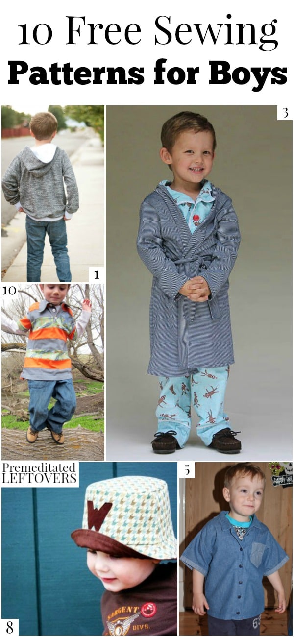 10 free sewing patterns for boys, including free patterns for hoodies, board shorts, ties, hats and more for boys of all ages.