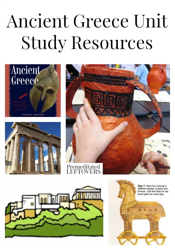 Ancient Greece Unit Study Resources including  ancient Greece crafts, ancient Greece printables and videos, and ancient Greece lesson plans for older kids.