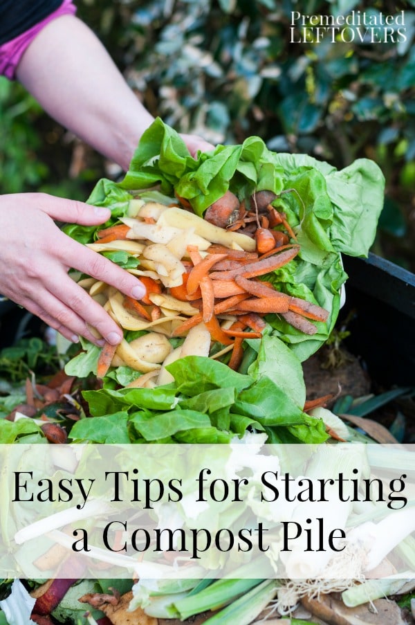 Easy Tips for Starting a Compost Pile, including what materials to compost, what type of container to use for your compost pile, and more helpful tips.